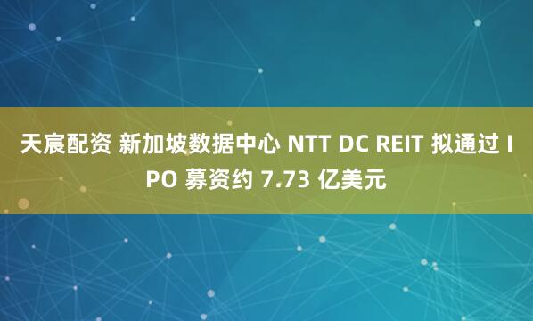 天宸配资 新加坡数据中心 NTT DC REIT 拟通过 IPO 募资约 7.73 亿美元