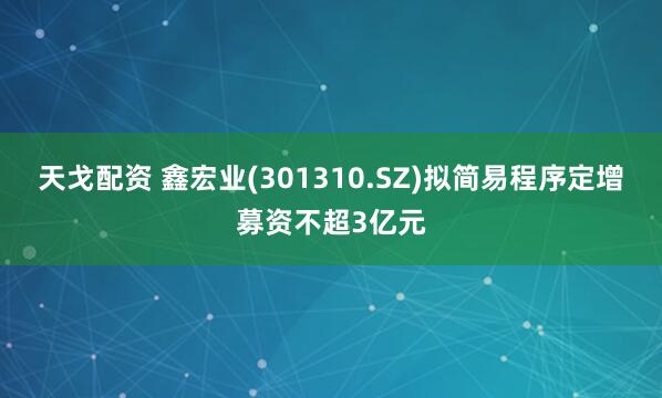 天戈配资 鑫宏业(301310.SZ)拟简易程序定增募资不超3亿元