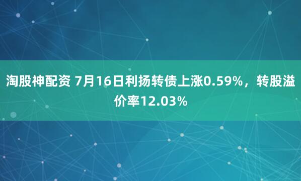 淘股神配资 7月16日利扬转债上涨0.59%，转股溢价率12.03%